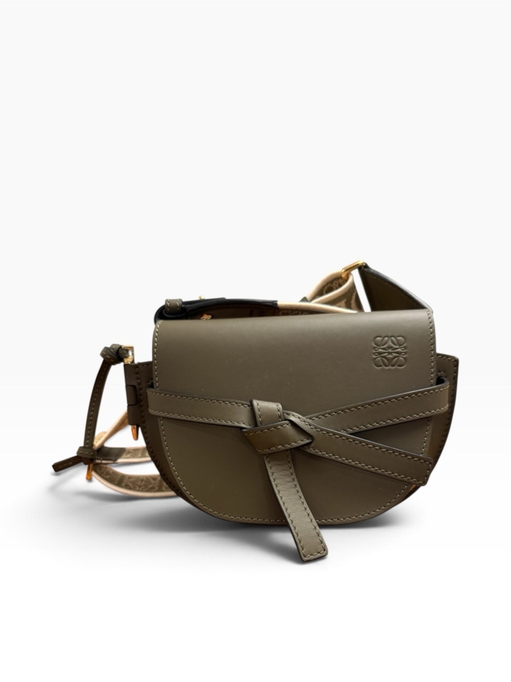 LOEWE Gate Dual Mini Bag Autumn Green Leather Jacquard Strap A650N46X13